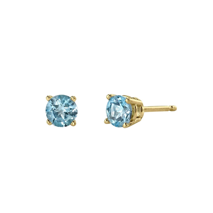 Jewelry Josephs Jewelers Home | 14K Yellow Gold Round Aquamarine Stud Earrings Blue