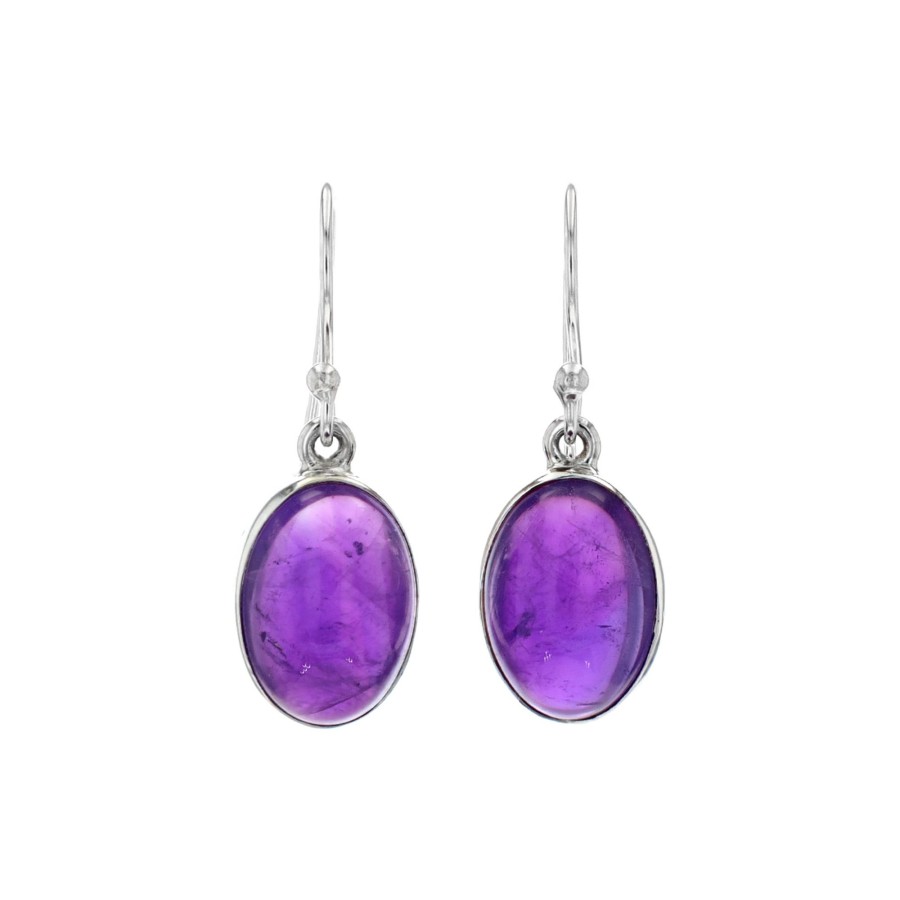 Jewelry Josephs Jewelers Home | Sterling Silver Oval Amethyst Cabochon Dangle Earrings - Josephs Jewelers Purple