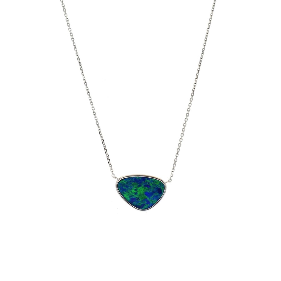 Jewelry Josephs Jewelers Home | 14K White Gold Opal Doublet Necklace - Josephs Jewelers Multi