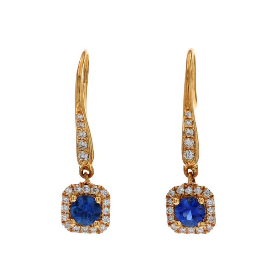 Jewelry Josephs Jewelers Home | 14K Yellow Gold Sapphire And Diamond Dangle Earrings Blue