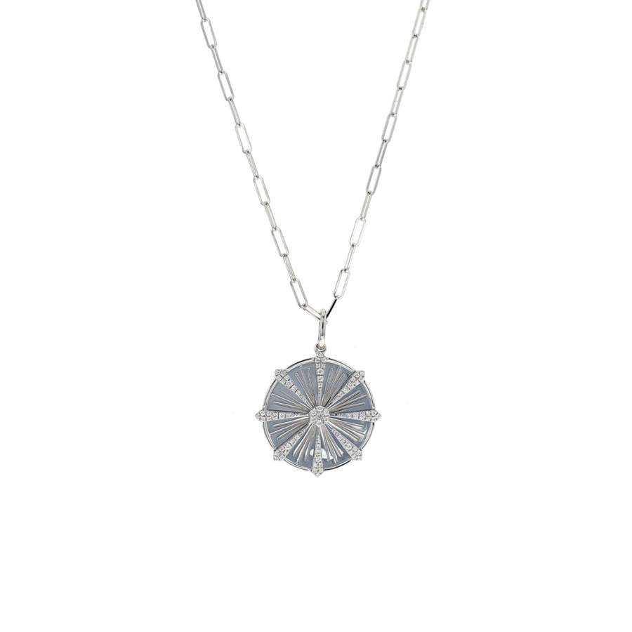 Jewelry Josephs Jewelers Home | 14K Gold Diamond Starburst Pendant With Chain - Josephs Jewelers White