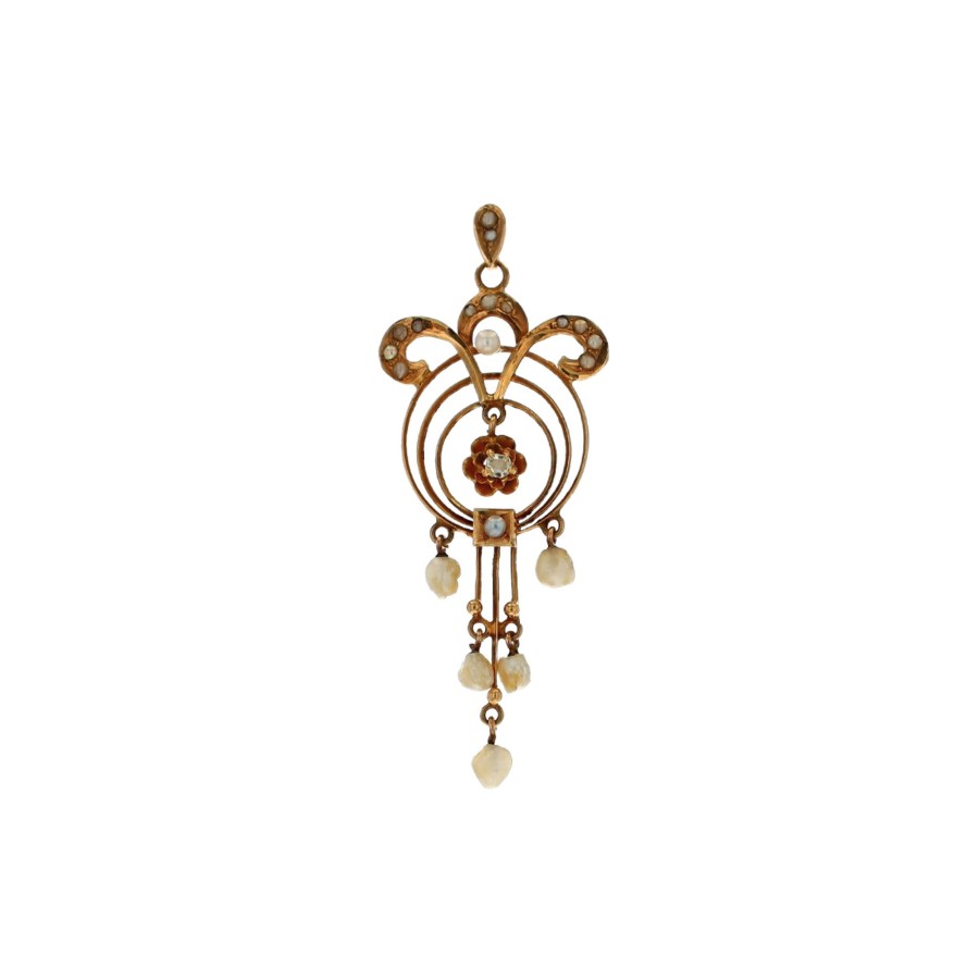 Jewelry Josephs Jewelers Home | Estate 14K Yellow Gold Pearl And Diamond Drop Pendant White