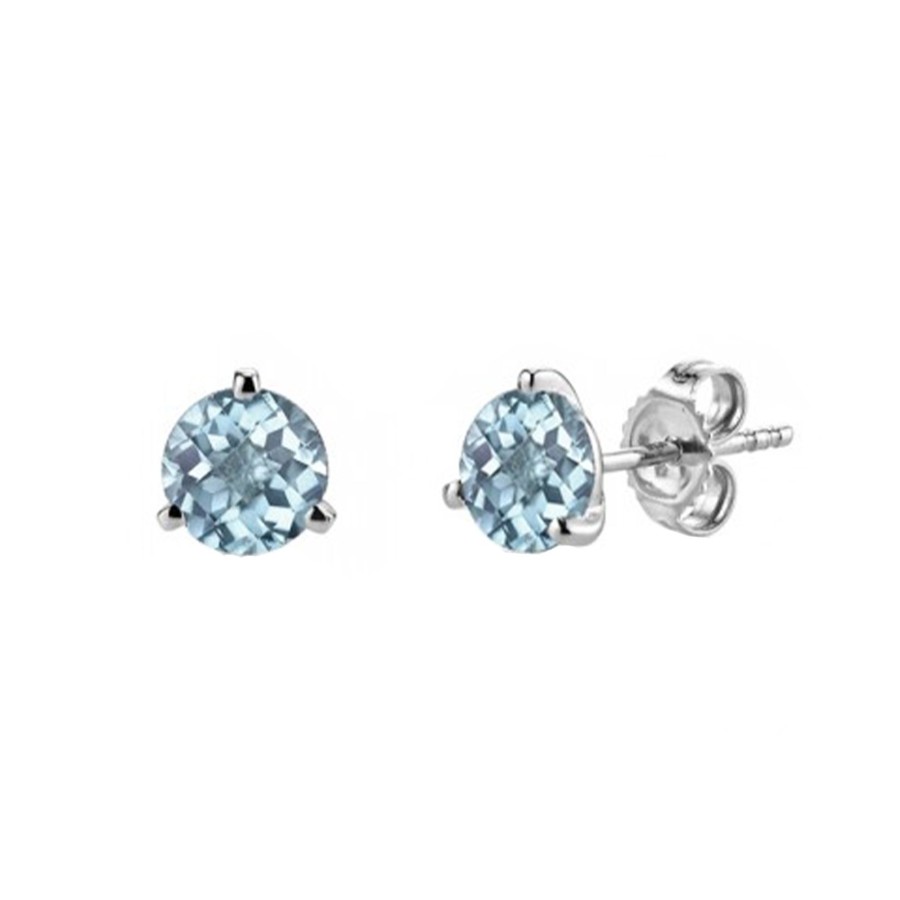 Jewelry Josephs Jewelers Home | 14K White Gold Round Checkerboard Aquamarine Stud Earrings Blue