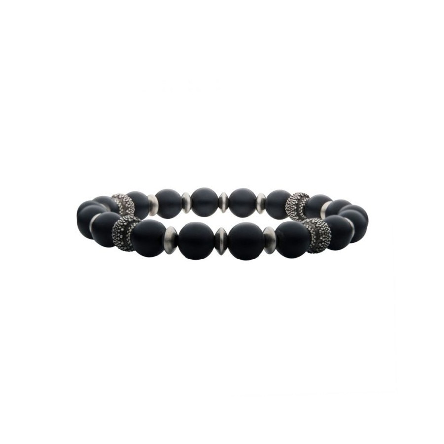 Jewelry Josephs Jewelers Home | Stainless Steel Matte Agate And Oxidized Beaded Bracelet Black