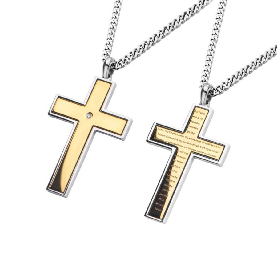 Jewelry Josephs Jewelers Home | Two-Tone Lord'S Prayer Cross Spin Pendant