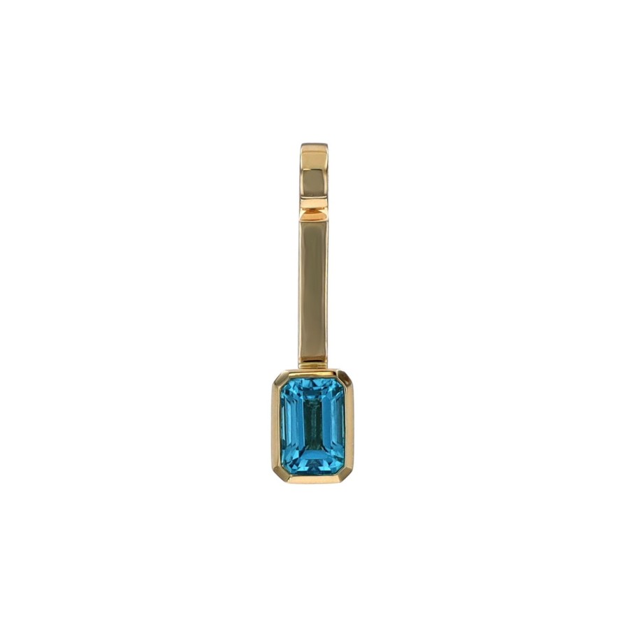 Jewelry Josephs Jewelers Home | 14K Yellow Gold Emerald-Cut Topaz Stackable Pendant Blue