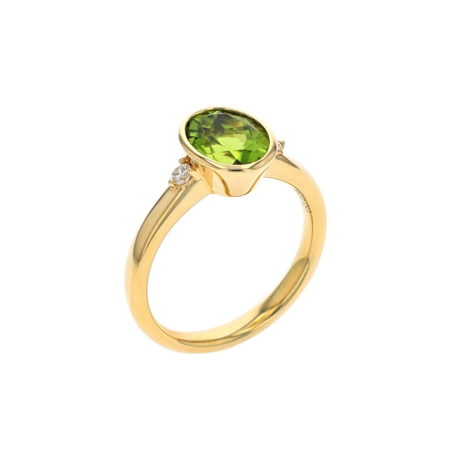 Jewelry Josephs Jewelers Home | 14K Yellow Gold Bezeled Oval Peridot Ring Green