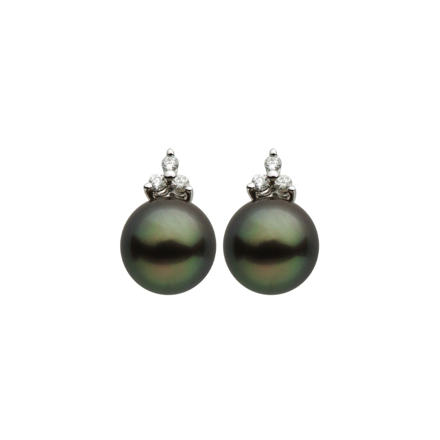 Jewelry Josephs Jewelers Home | 14K White Gold Tahitian Pearl And Diamond Earrings - Josephs Jewelers Black