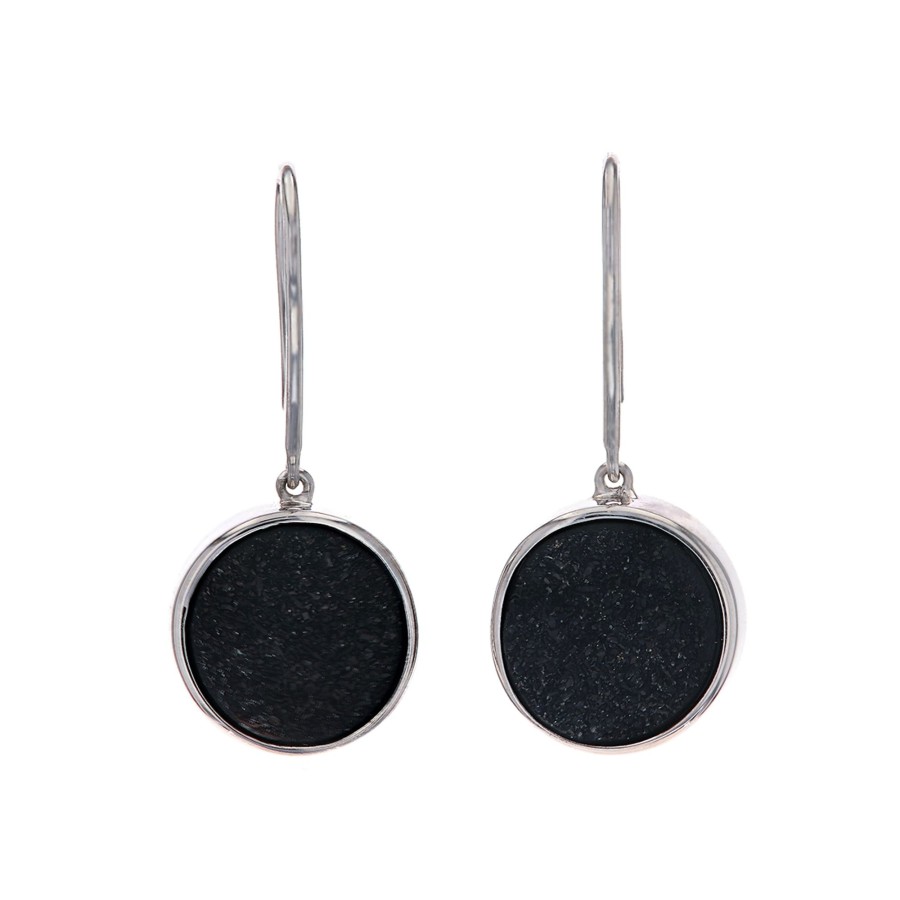 Jewelry Josephs Jewelers Home | 14K White Gold Drusy Earrings Black