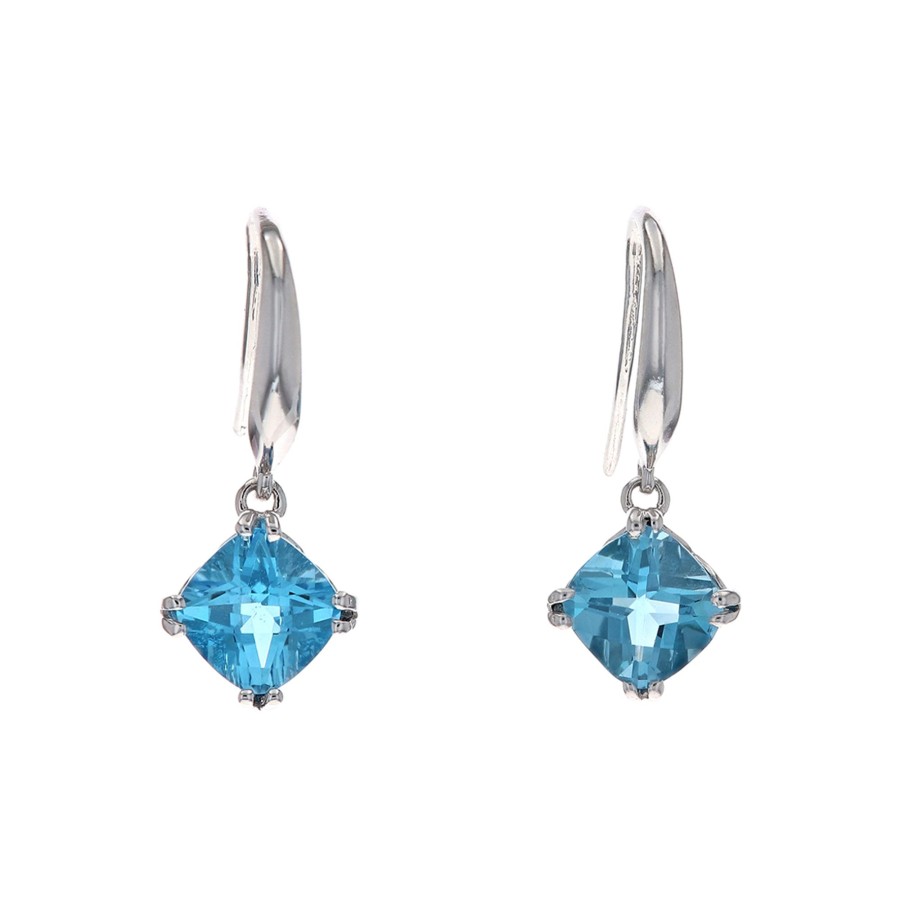 Jewelry Josephs Jewelers Home | Estate 14K White Gold Topaz Dangle Earrings Blue