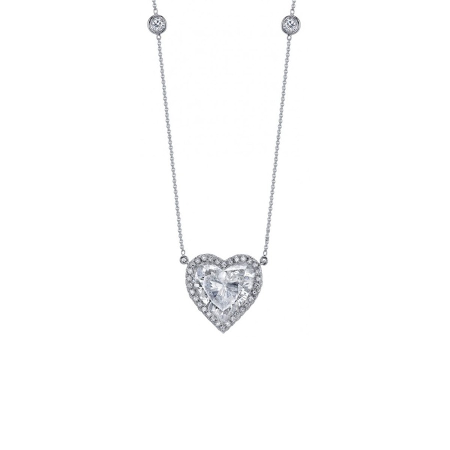 Jewelry Josephs Jewelers Home | Platinum 2.60 Carat Diamond Heart Station Necklace - Josephs Jewelers White