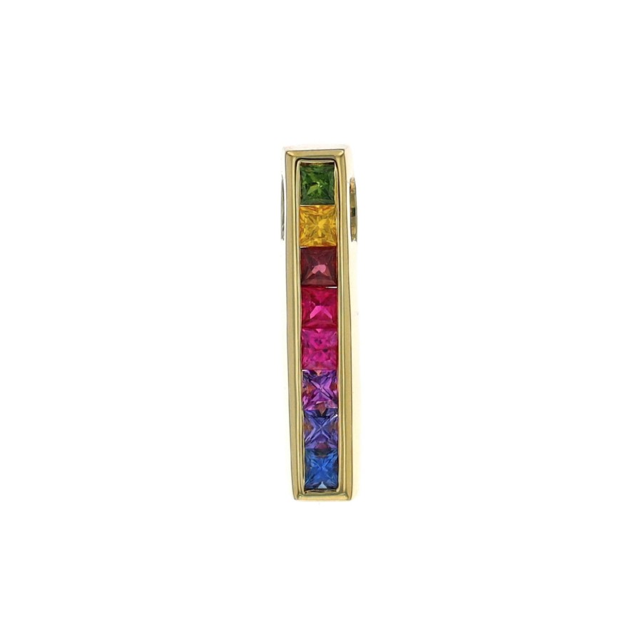 Jewelry Josephs Jewelers Home | Estate 14K Yellow Gold Intense Rainbow Sapphire Pendant Multi