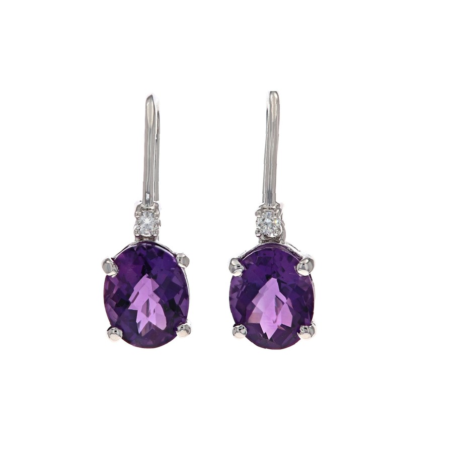 Jewelry Josephs Jewelers Home | 14K White Gold Amethyst And Diamond Dangle Earrings Purple