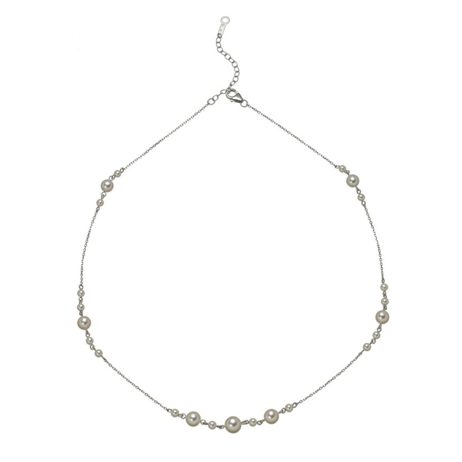 Jewelry Josephs Jewelers Home | 14K Gold Akoya Pearl Station Necklace - Josephs Jewelers White