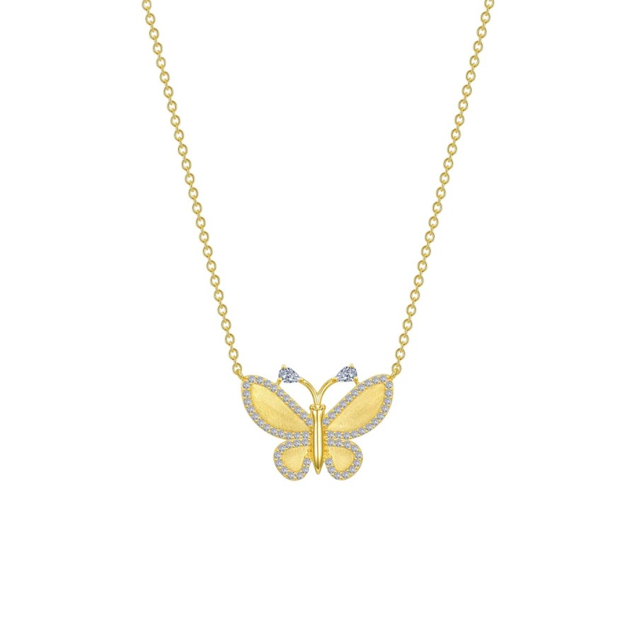 Jewelry Josephs Jewelers Home | Gold Plated Sterling Silver Cubic Zirconia Brushed Butterfly Necklace - Josephs Jewelers