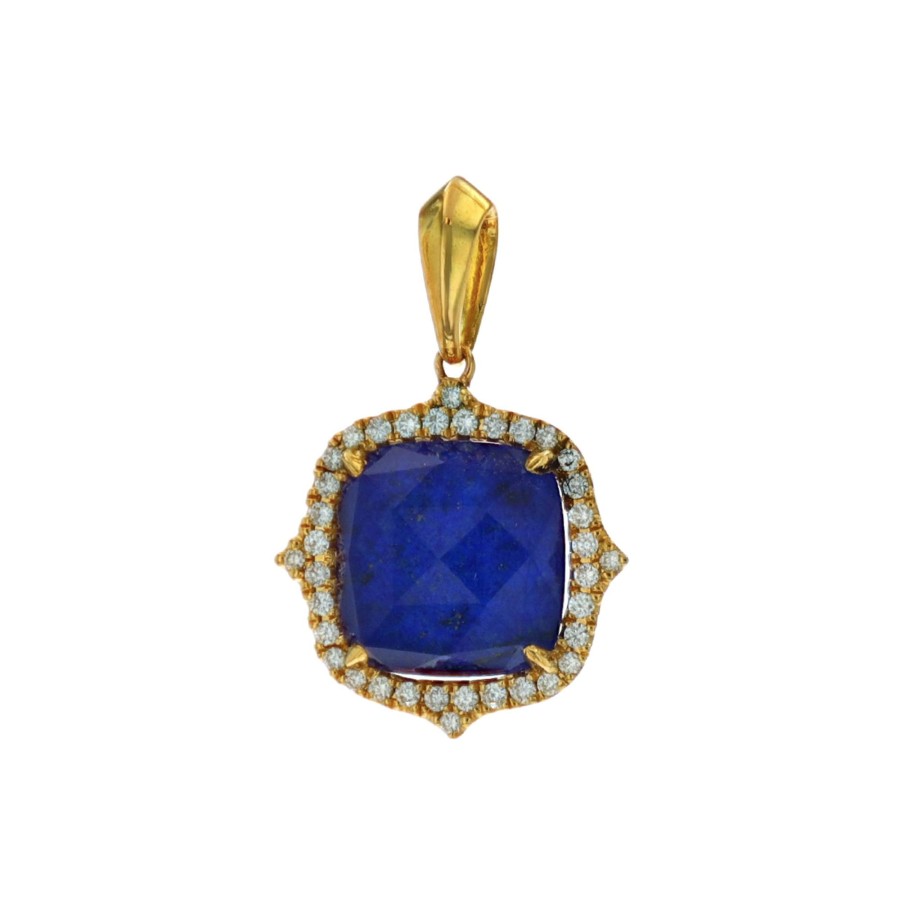 Jewelry Josephs Jewelers Home | 18K Yellow Gold Lapis, Quartz Doublet, And Diamond Pendant Blue