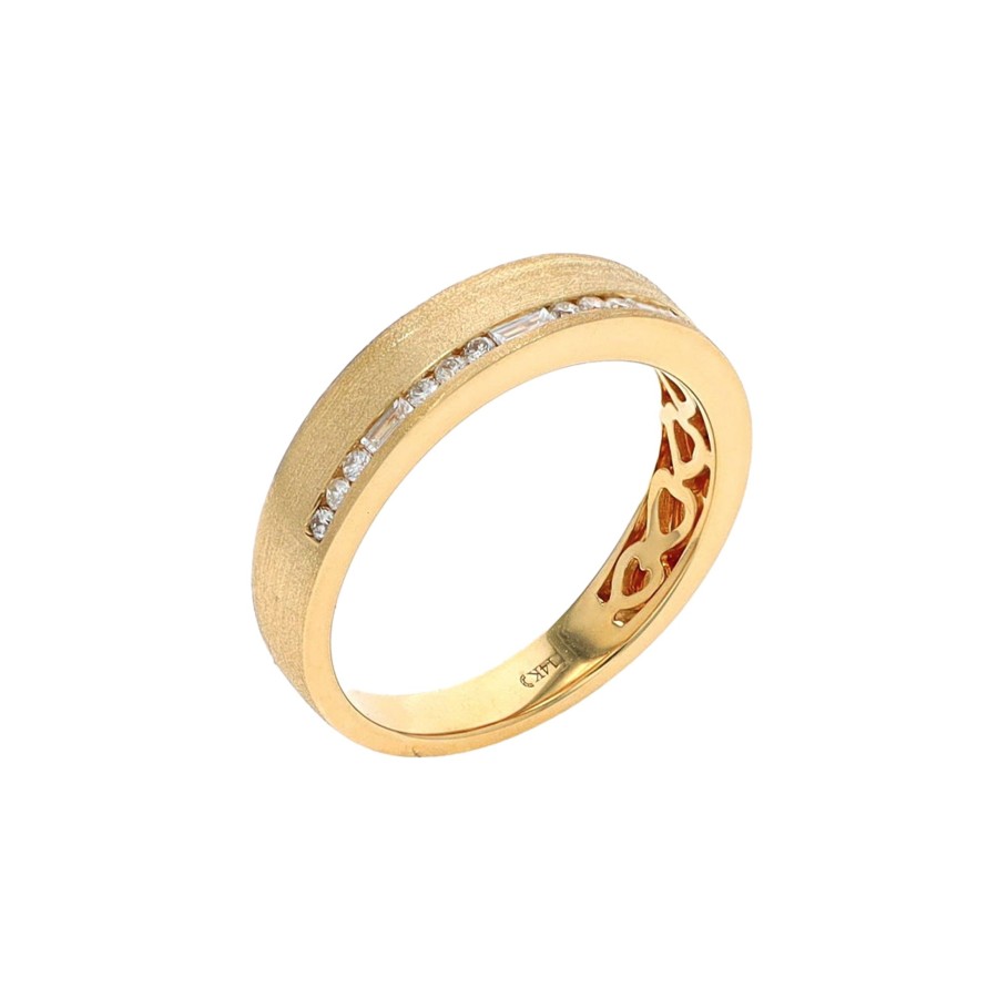 Jewelry Josephs Jewelers Home | 14K Yellow Gold Brushed Offset Channel Diamond Band White