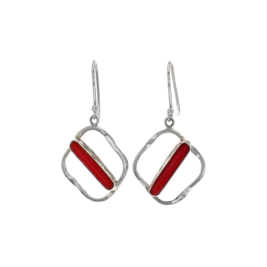 Jewelry Josephs Jewelers Home | Sterling Silver Freeform Dyed Coral Earrings - Josephs Jewelers Red