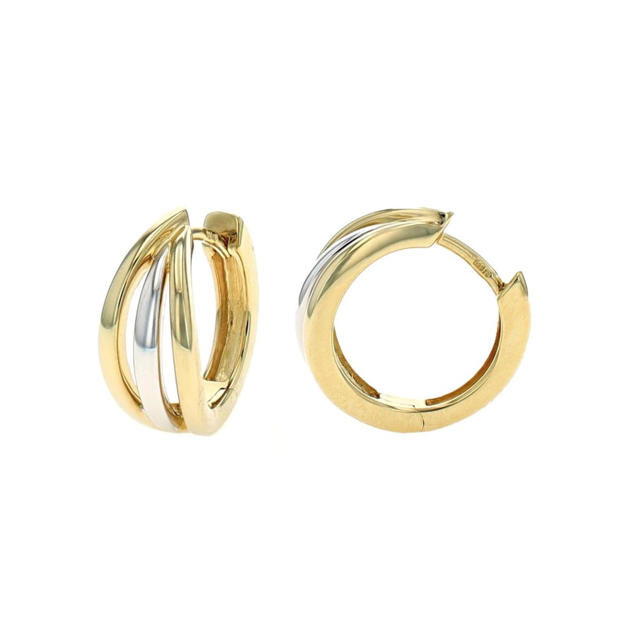 Jewelry Josephs Jewelers Home | Sterling Silver Two-Tone 3-Row Huggie Hoop Earrings - Josephs Jewelers