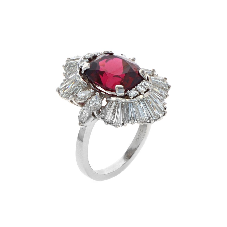 Jewelry Josephs Jewelers Home | Estate Platinum Oval Rhodolite Garnet And Diamond Ring Red