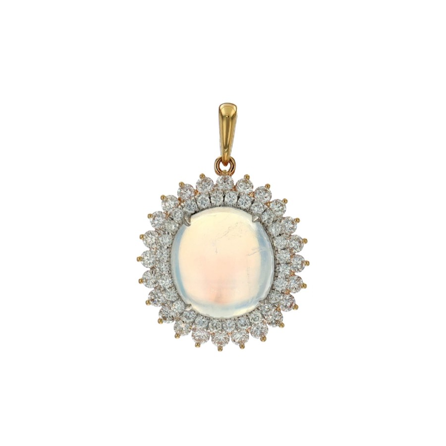 Jewelry Josephs Jewelers Home | 14K Yellow Gold Moonstone And Diamond Pendant - Josephs Jewelers White