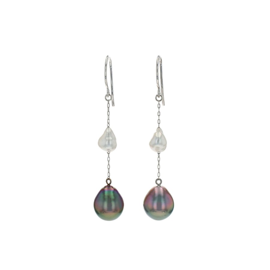 Jewelry Josephs Jewelers Home | 14K White Gold Tahitian Drop Earrings - Josephs Jewelers Multi