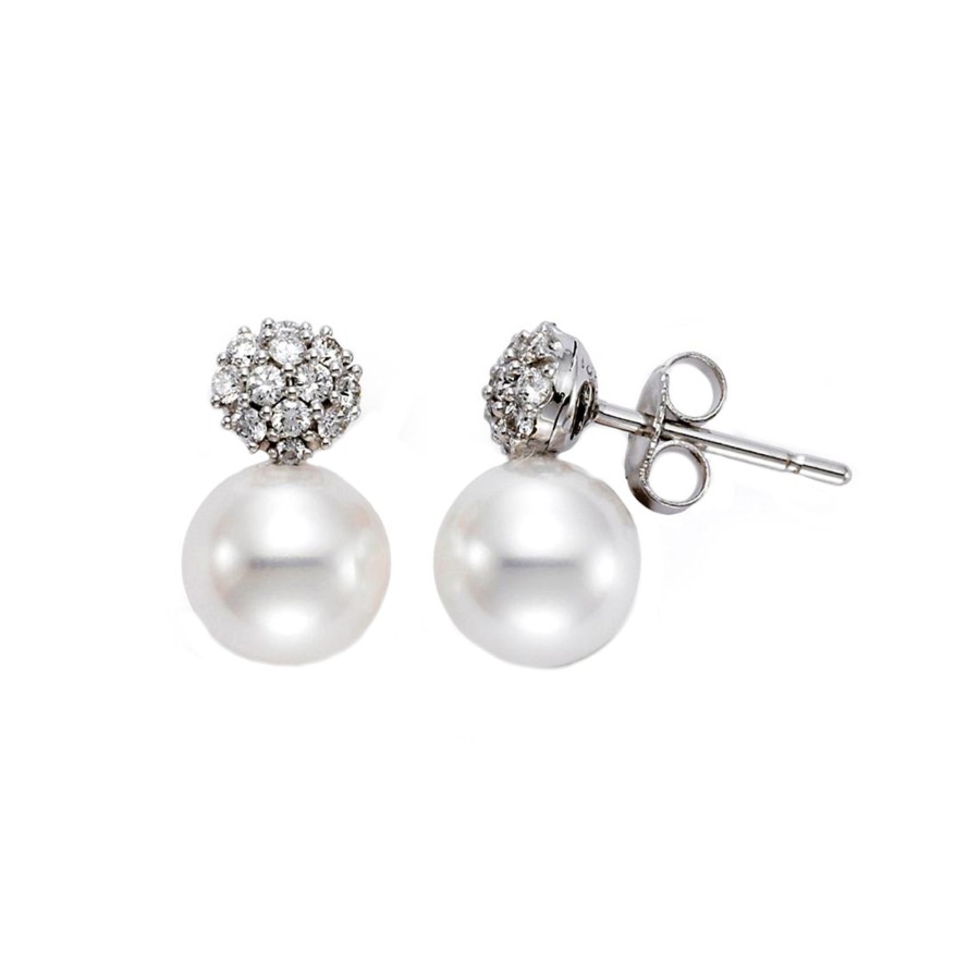 Jewelry Josephs Jewelers Home | 18K Gold Pave Diamond And Pearl Dangle Earrings - Josephs Jewelers White