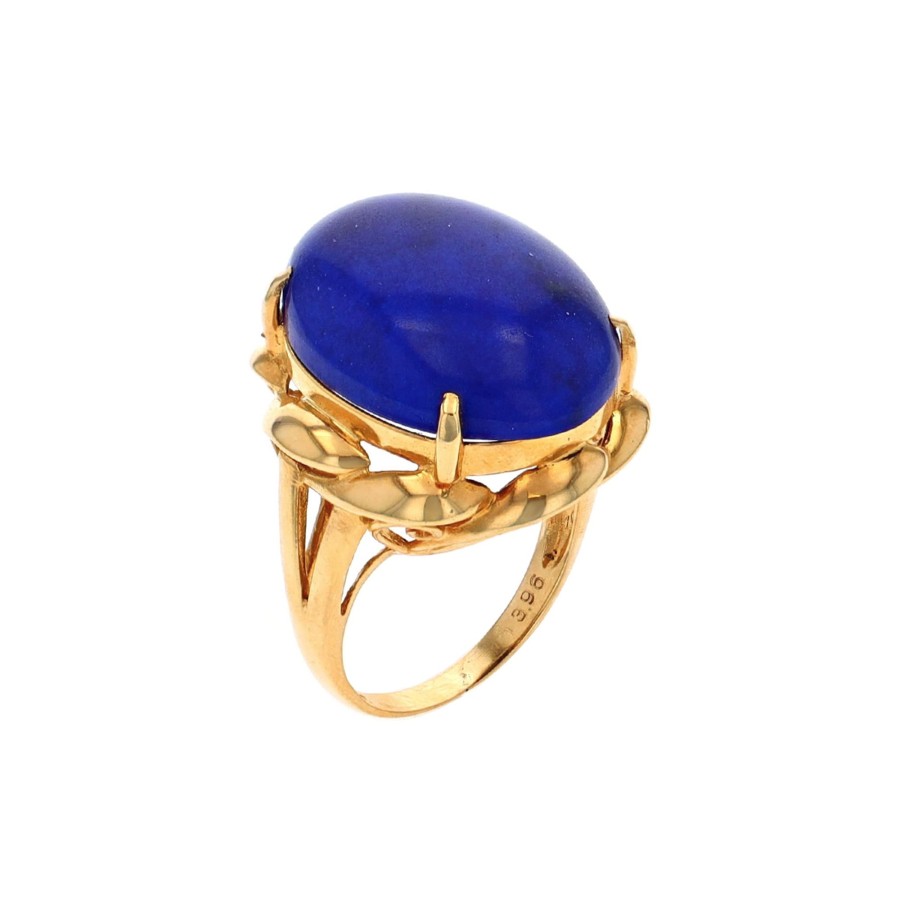 Jewelry Josephs Jewelers Home | Estate 18K Yellow Gold Oval Lapis Lazuli Swirl Ring Blue