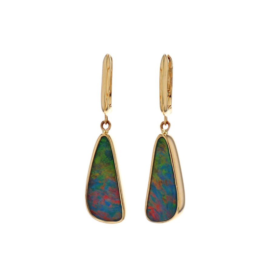 Jewelry Josephs Jewelers Home | 14K Yellow Gold Australian Opal Doublet Dangle Earrings - Josephs Jewelers Multi