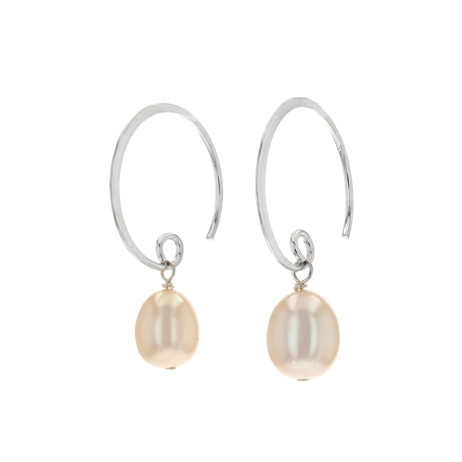 Jewelry Josephs Jewelers Home | Sterling Silver Pearl Dangle Hoop Earrings White