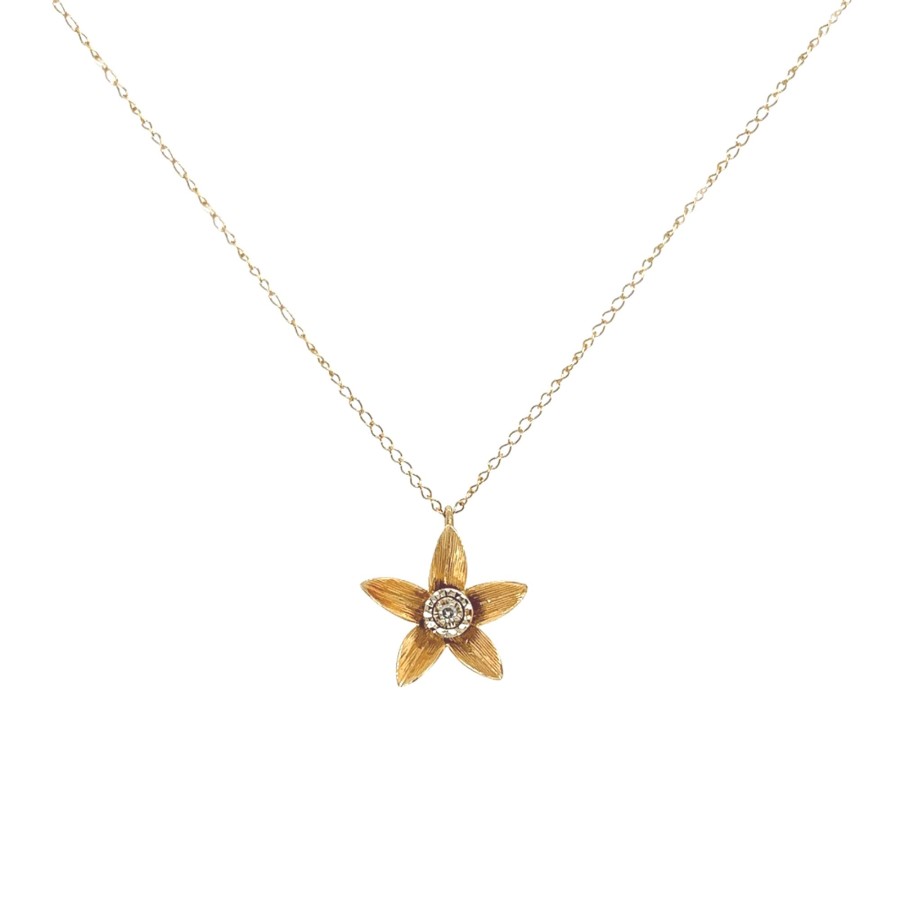 Jewelry Josephs Jewelers Home | Estate 14K Yellow Gold Diamond Flower Pendant With Chain - Josephs Jewelers White