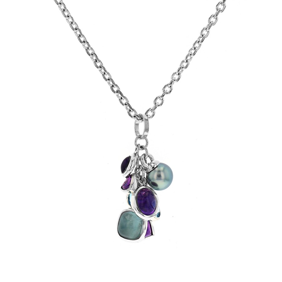 Jewelry Josephs Jewelers Home | Sterling Silver Amethyst, Blue Topaz, Aquamarine, And Pearl Necklace - Josephs Jewelers Multi