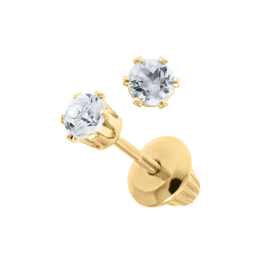 Jewelry Josephs Jewelers Home | 14K Yellow Gold Topaz Children'S Earrings White