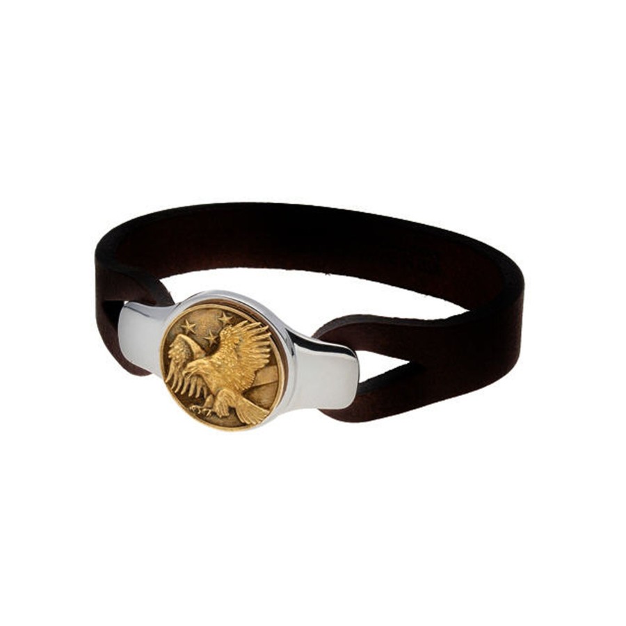 Jewelry Josephs Jewelers Home | Two-Tone Leather Eagle Bracelet