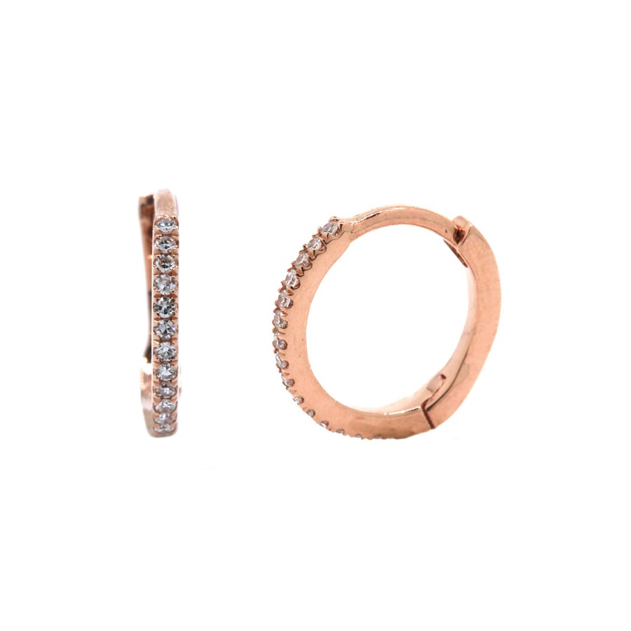 Jewelry Josephs Jewelers Home | 14K Rose Gold Diamond Huggie Hoop Earrings White