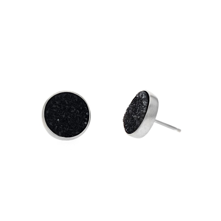 Jewelry Josephs Jewelers Home | 14K White Gold Druzy Earrings Black