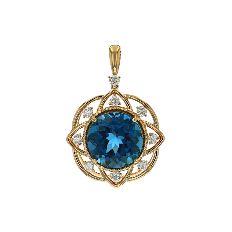 Jewelry Josephs Jewelers Home | 14K Yellow Gold London Topaz And Diamond Pendant Blue