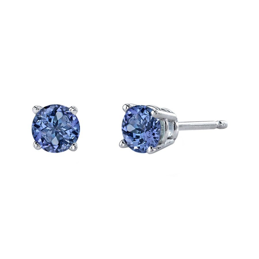 Jewelry Josephs Jewelers Home | 14K White Gold Round Tanzanite Stud Earrings Purple