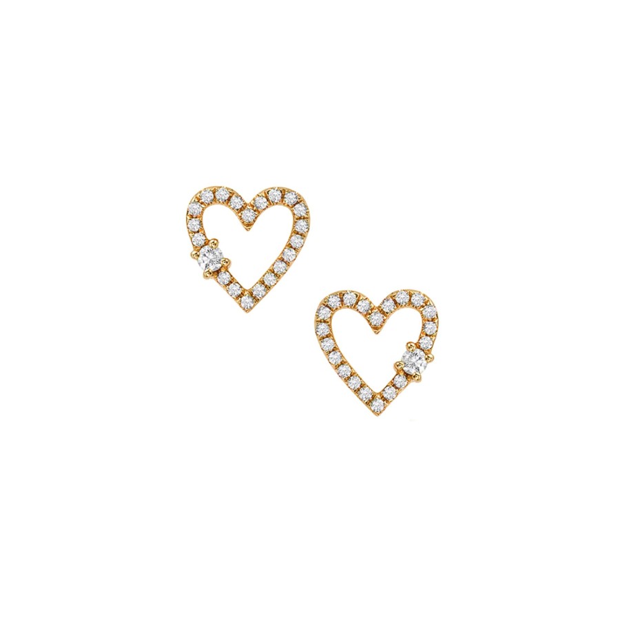 Jewelry Josephs Jewelers Home | 14K Yellow Gold Diamond Open Heart Stud Earrings - Josephs Jewelers