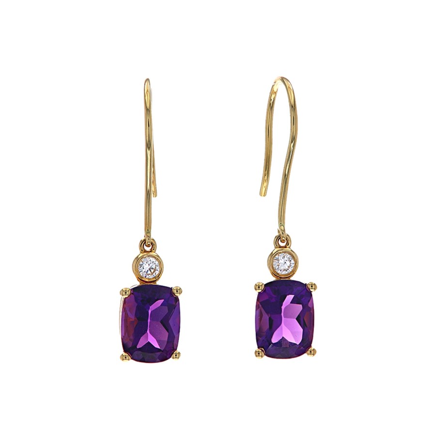 Jewelry Josephs Jewelers Home | 14K Yellow Gold Amethyst And Diamond Dangle Earrings Purple