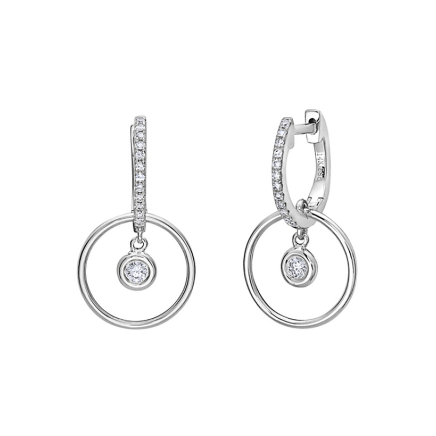 Jewelry Josephs Jewelers Home | 14K Gold Diamond Dangle Circle Earrings White