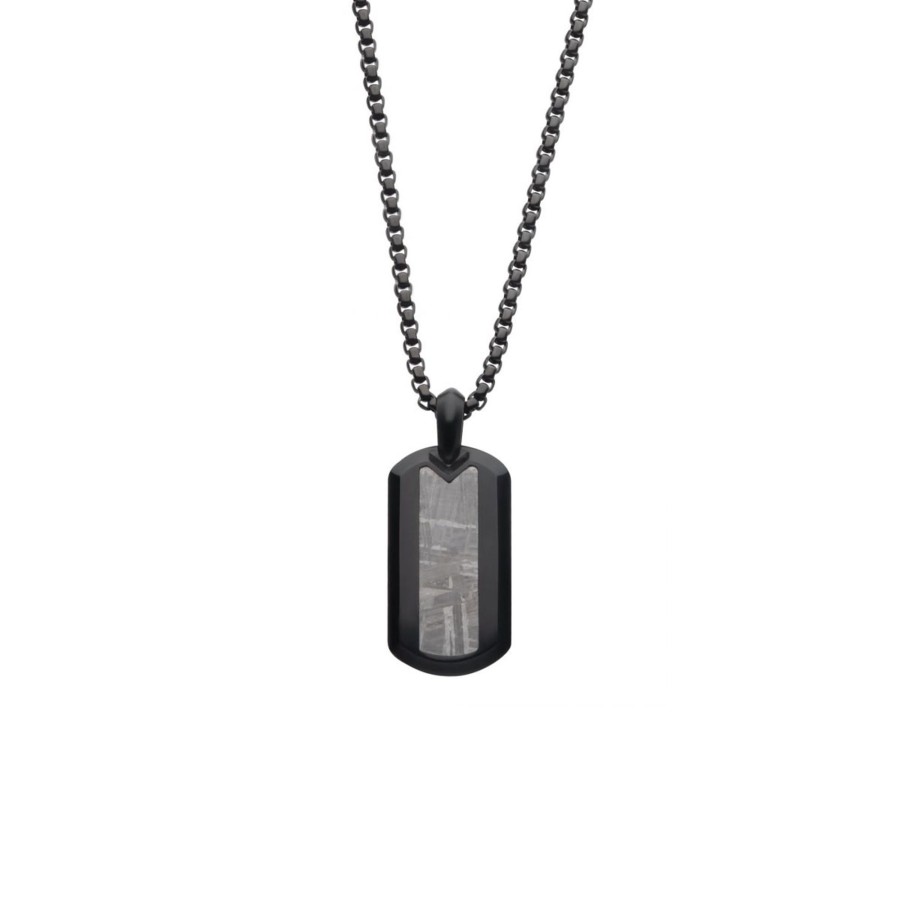 Jewelry Josephs Jewelers Home | Black Stainless Steel Meteorite Pendant With Chain - Josephs Jewelers Gray