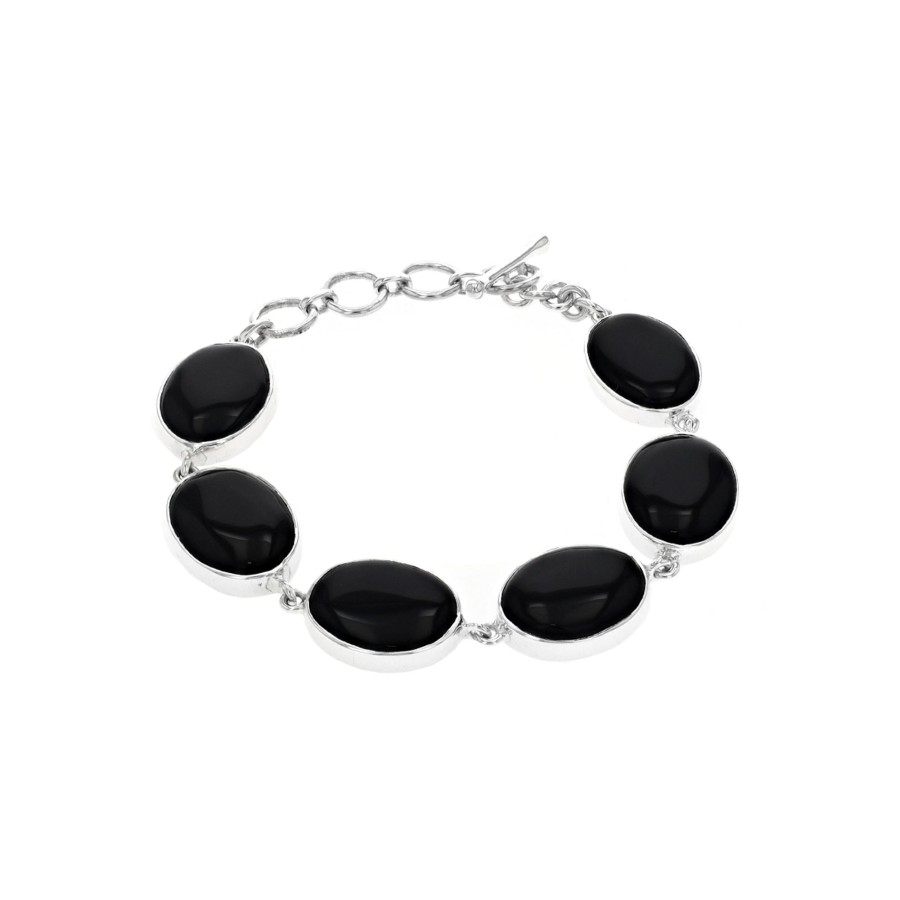 Jewelry Josephs Jewelers Home | Sterling Silver Large Oval Onyx Bracelet - Josephs Jewelers Black