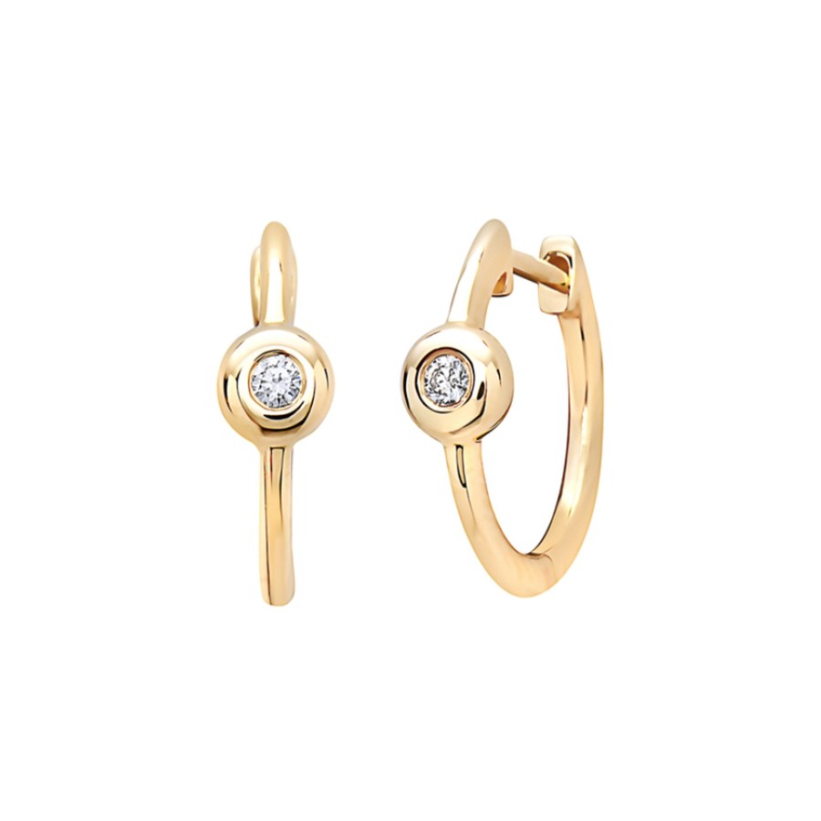 Jewelry Josephs Jewelers Home | 14K Yellow Gold Bezel Diamond Hoop Earrings White