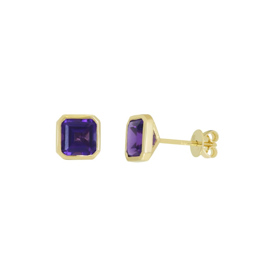 Jewelry Josephs Jewelers Home | 14K Yellow Gold Octagonal Amethyst Earrings - Josephs Jewelers Purple