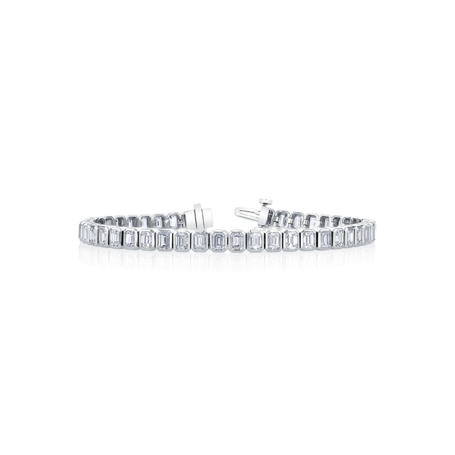 Jewelry Josephs Jewelers Home | 18K Gold Emerald-Cut Diamond Bracelet - Josephs Jewelers White