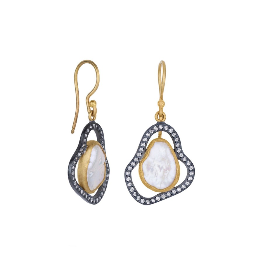 Jewelry Josephs Jewelers Home | Two-Tone Keshi Pearl And Diamond Earrings - Josephs Jewelers White