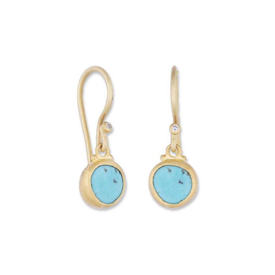 Jewelry Josephs Jewelers Home | 24K Yellow Gold Turquoise And Diamond Earrings Blue