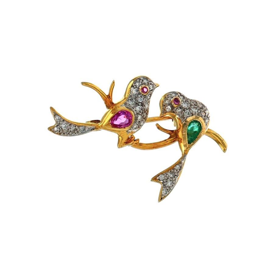 Jewelry Josephs Jewelers Home | Estate 18K Two-Tone Diamond Birds Brooche Multi