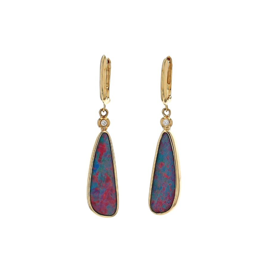 Jewelry Josephs Jewelers Home | 14K Yellow Gold Opal Doublet And Diamond Dangle Earrings - Josephs Jewelers Multi